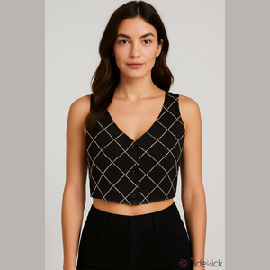 NWT Blue B Rhinestone Studded Crop Vest Top Small Edgy Concert Western Party